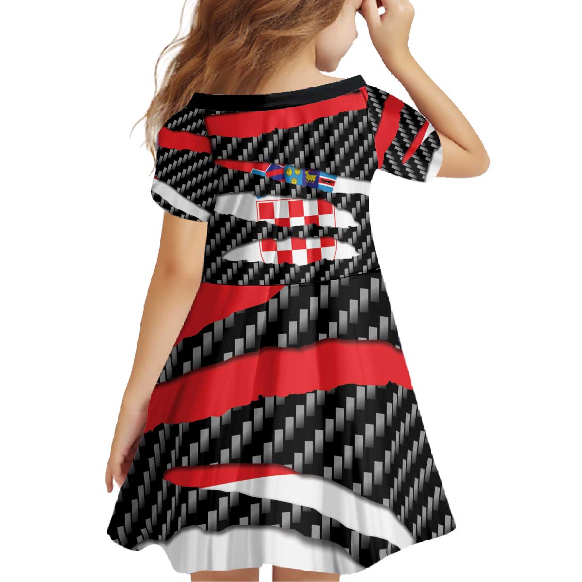 Croatia Beast Family Matching Off The Shoulder Long Sleeve Dress and Hawaiian Shirt Ripped Flag Graphic - Wonder Print Shop