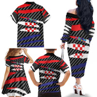 Croatia Beast Family Matching Off The Shoulder Long Sleeve Dress and Hawaiian Shirt Ripped Flag Graphic - Wonder Print Shop