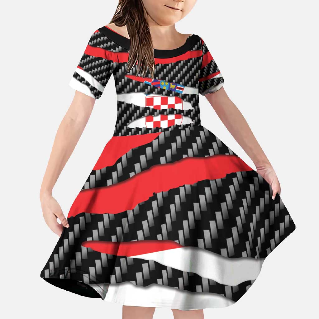 Croatia Beast Family Matching Off Shoulder Maxi Dress and Hawaiian Shirt Ripped Flag Graphic - Wonder Print Shop