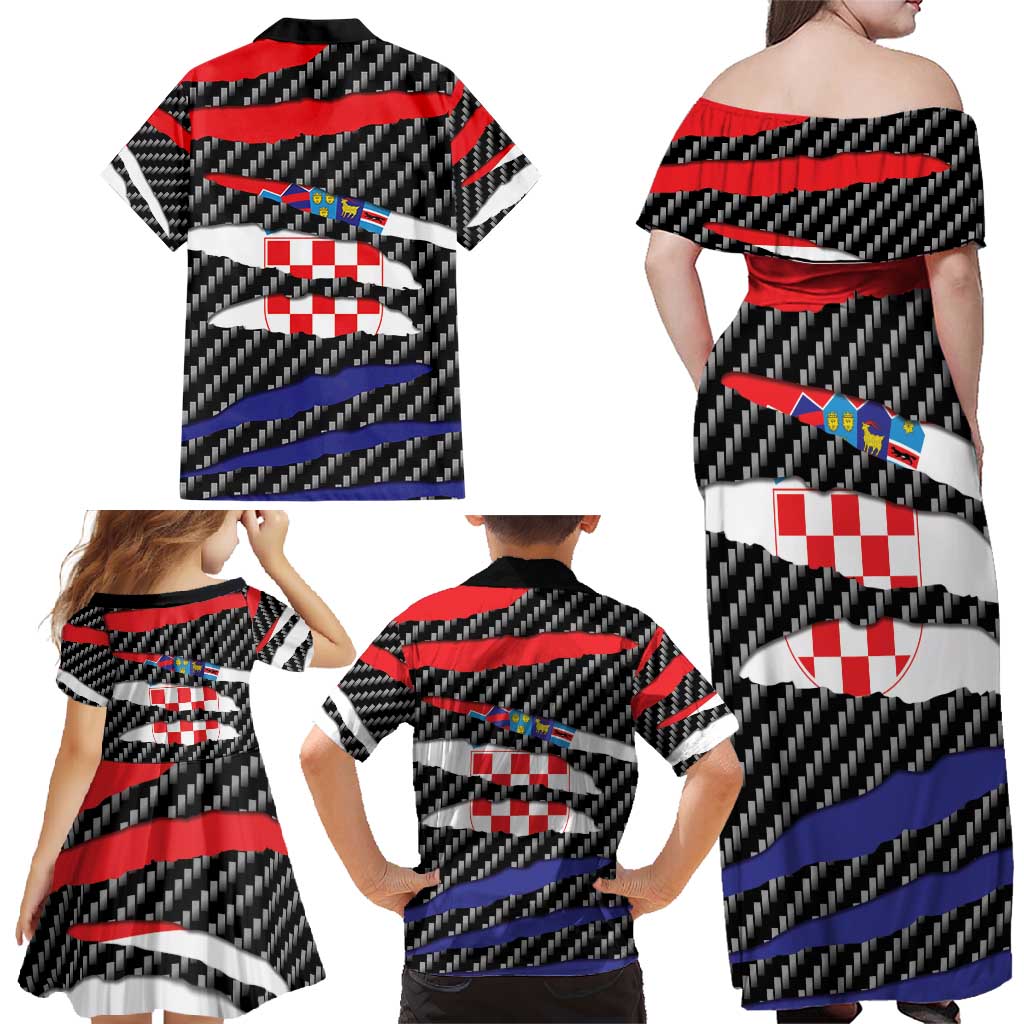 Croatia Beast Family Matching Off Shoulder Maxi Dress and Hawaiian Shirt Ripped Flag Graphic - Wonder Print Shop