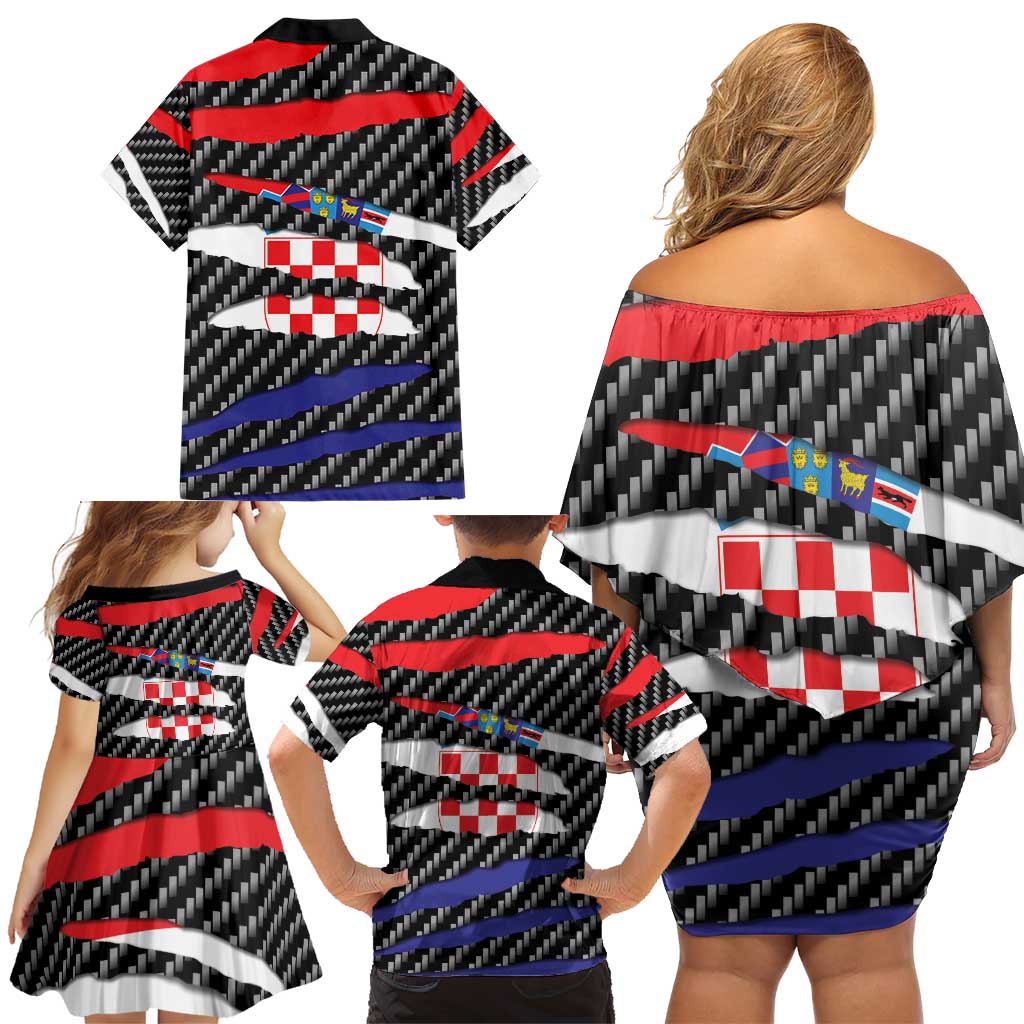 Croatia Beast Family Matching Off Shoulder Short Dress and Hawaiian Shirt Ripped Flag Graphic - Wonder Print Shop