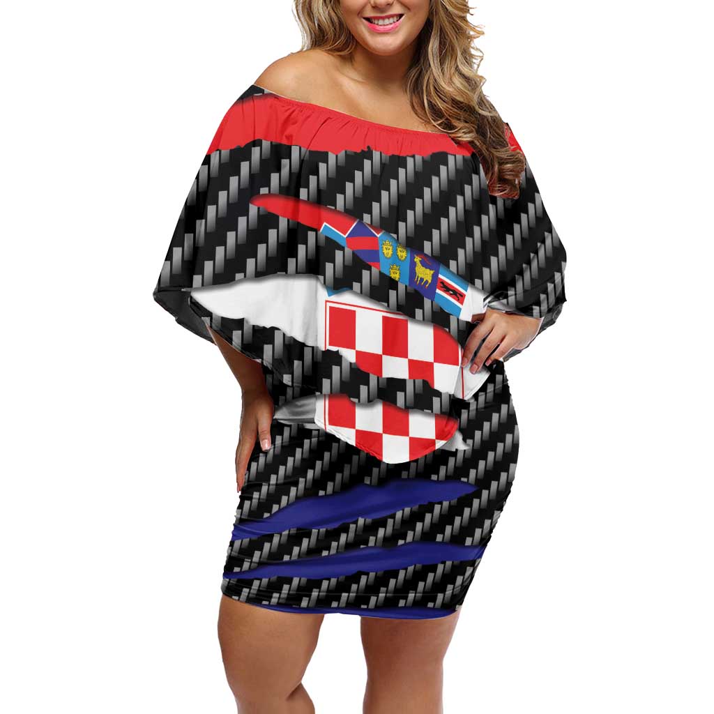 Croatia Beast Family Matching Off Shoulder Short Dress and Hawaiian Shirt Ripped Flag Graphic - Wonder Print Shop