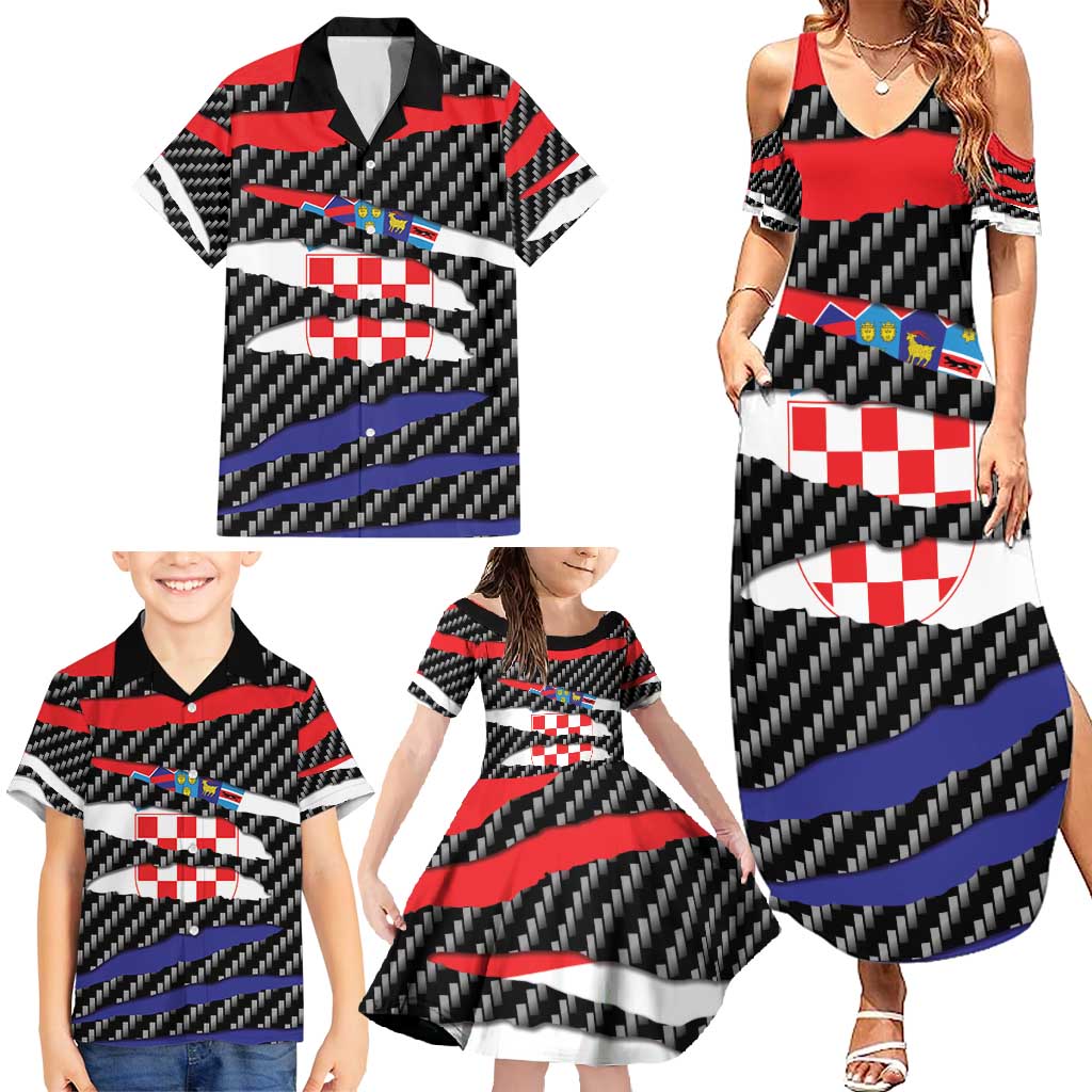 Croatia Beast Family Matching Summer Maxi Dress and Hawaiian Shirt Ripped Flag Graphic - Wonder Print Shop