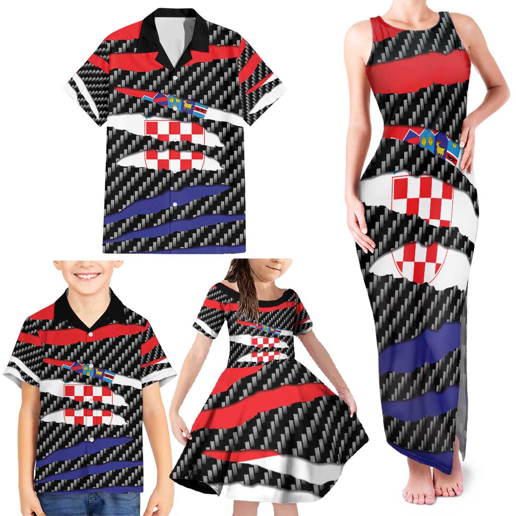 Croatia Beast Family Matching Tank Maxi Dress and Hawaiian Shirt Ripped Flag Graphic - Wonder Print Shop