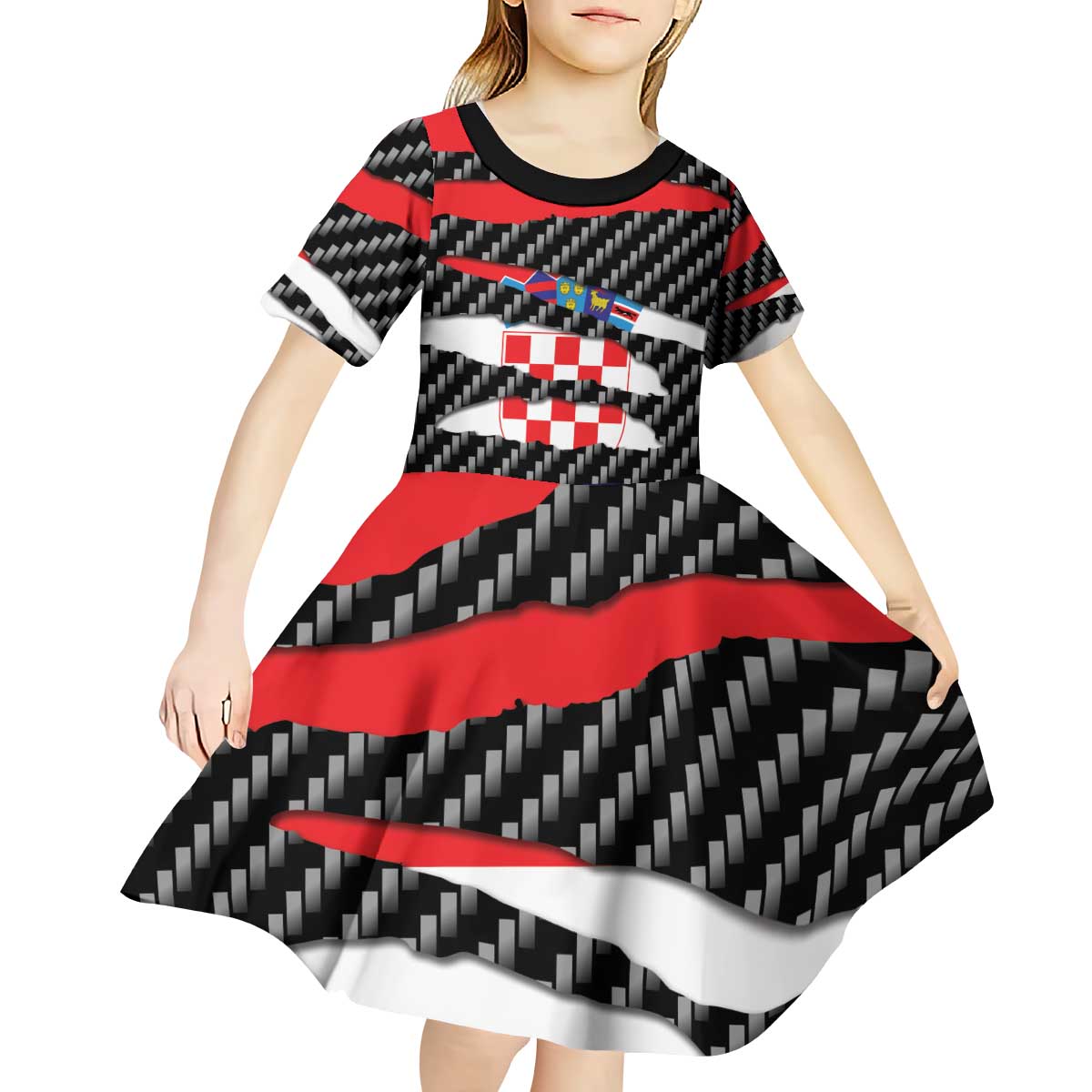 Croatia Beast Kid Short Sleeve Dress Ripped Flag Graphic - Wonder Print Shop