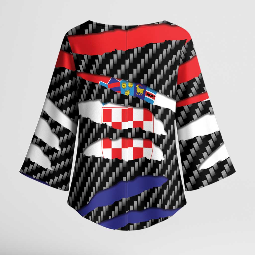 Croatia Beast Kimono Sleeve Blouse Ripped Flag Graphic - Wonder Print Shop