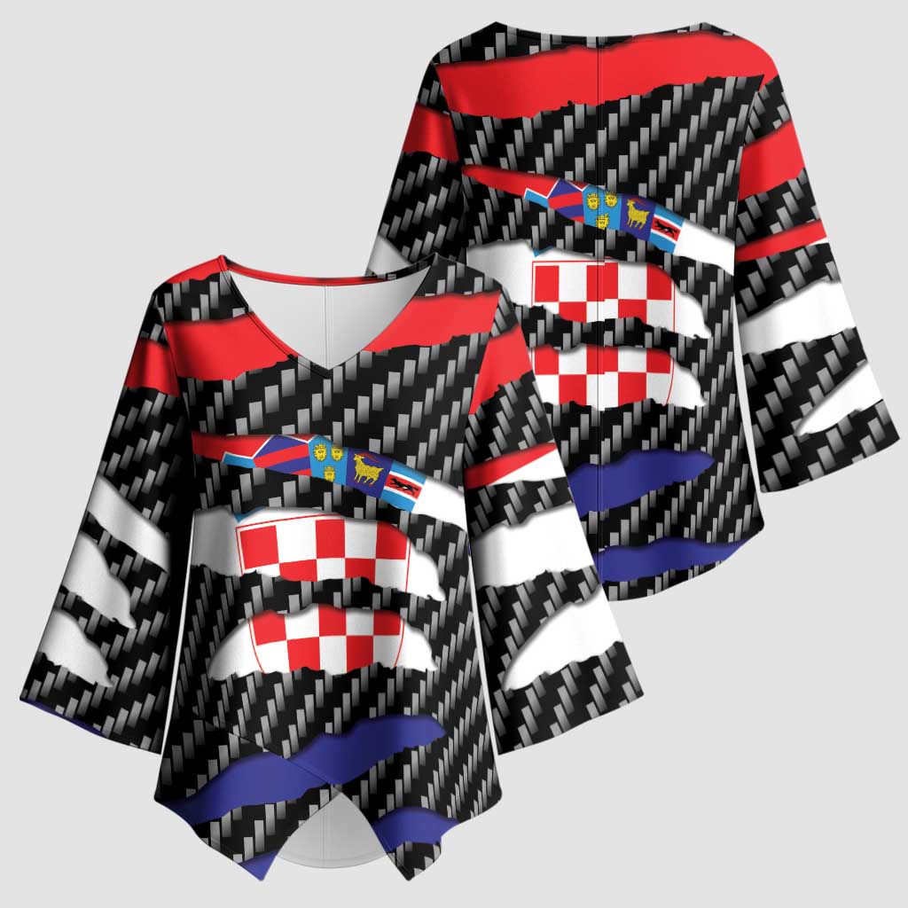 Croatia Beast Kimono Sleeve Blouse Ripped Flag Graphic - Wonder Print Shop