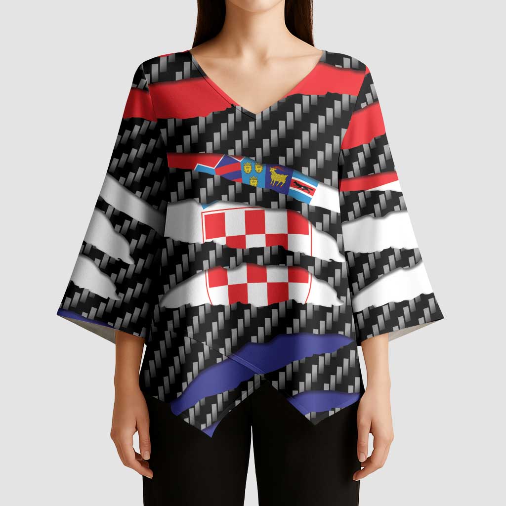 Croatia Beast Kimono Sleeve Blouse Ripped Flag Graphic - Wonder Print Shop