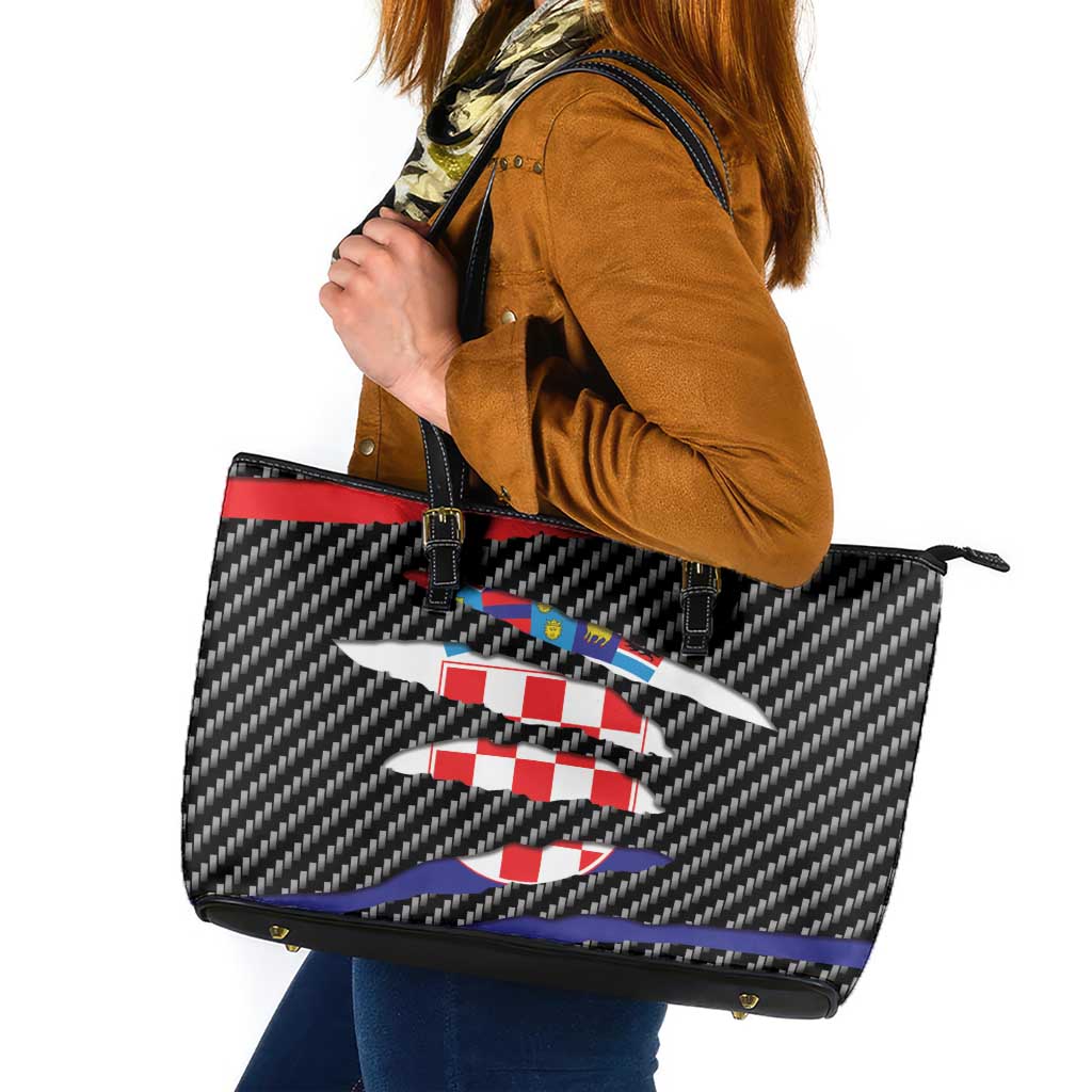 Croatia Beast Leather Tote Bag Ripped Flag Graphic - Wonder Print Shop