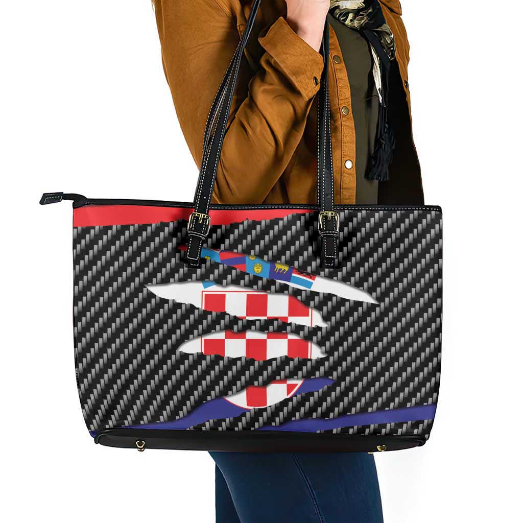 Croatia Beast Leather Tote Bag Ripped Flag Graphic - Wonder Print Shop