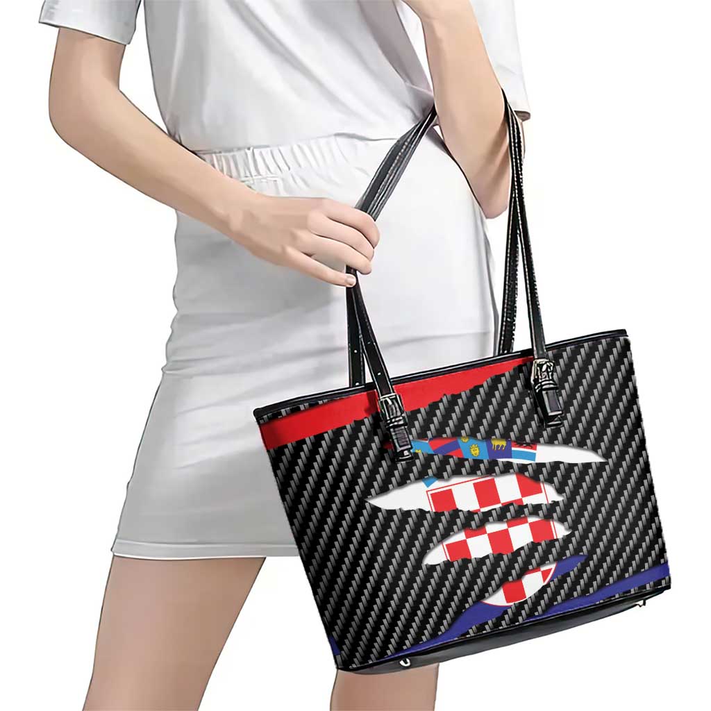 Croatia Beast Leather Tote Bag Ripped Flag Graphic - Wonder Print Shop