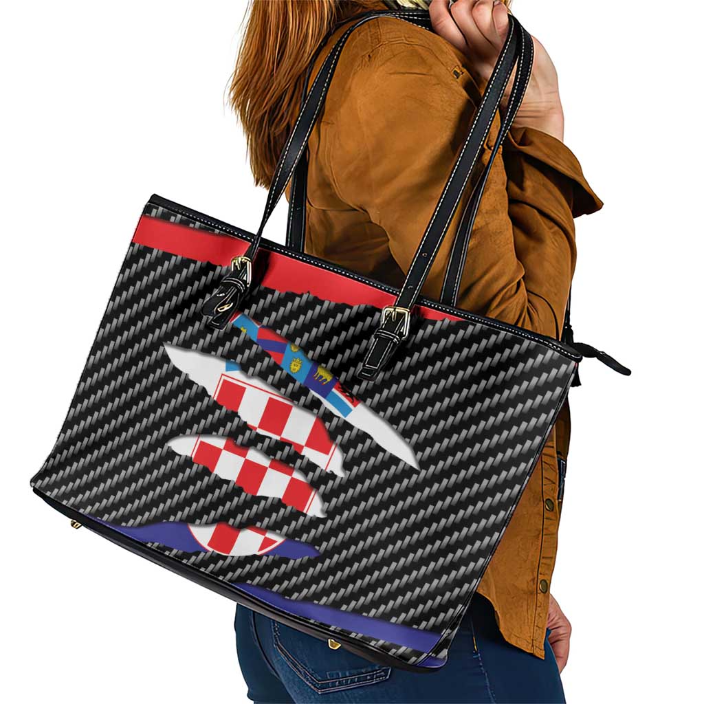 Croatia Beast Leather Tote Bag Ripped Flag Graphic - Wonder Print Shop