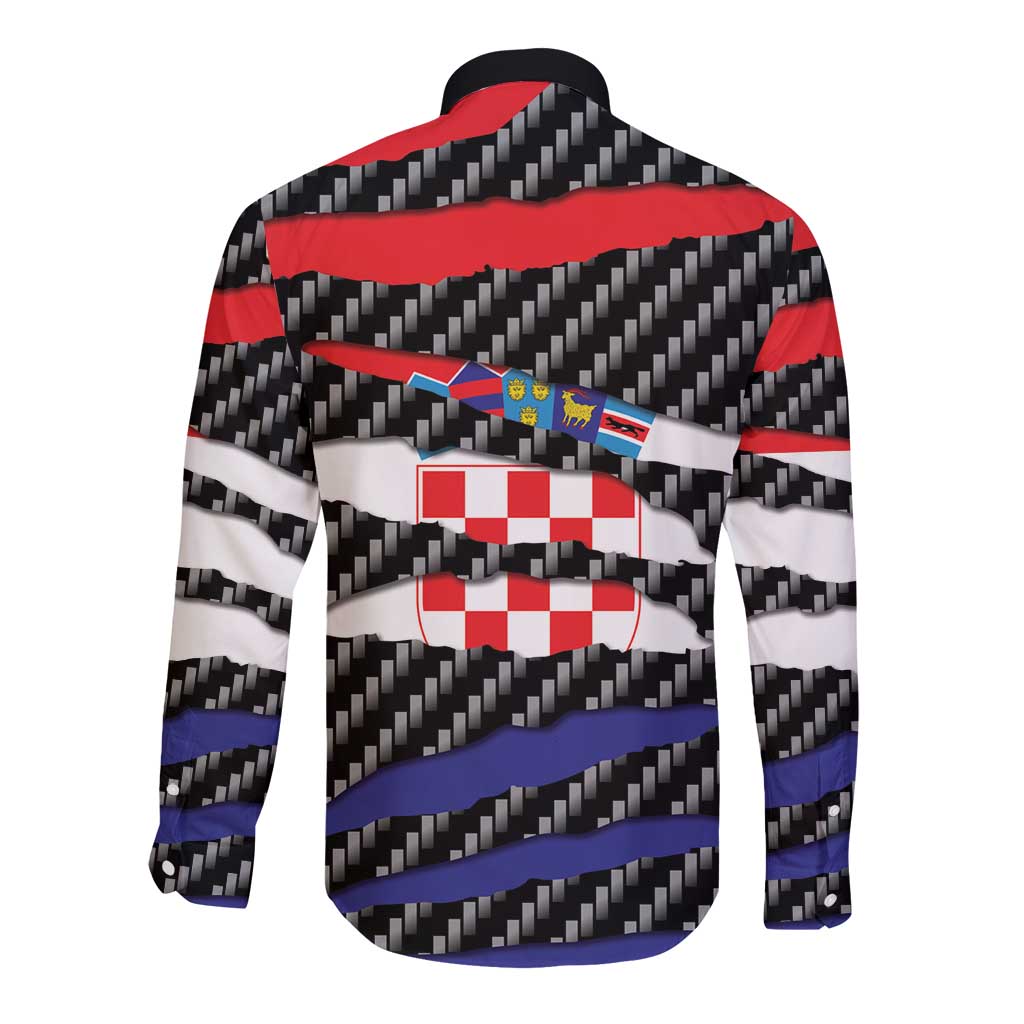 Croatia Beast Long Sleeve Button Shirt Ripped Flag Graphic - Wonder Print Shop