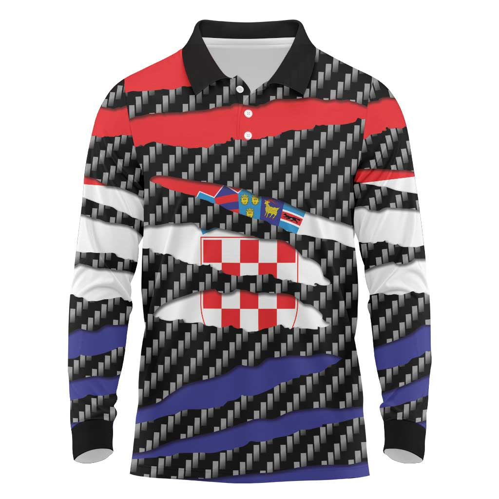 Croatia Beast Long Sleeve Polo Shirt Ripped Flag Graphic - Wonder Print Shop