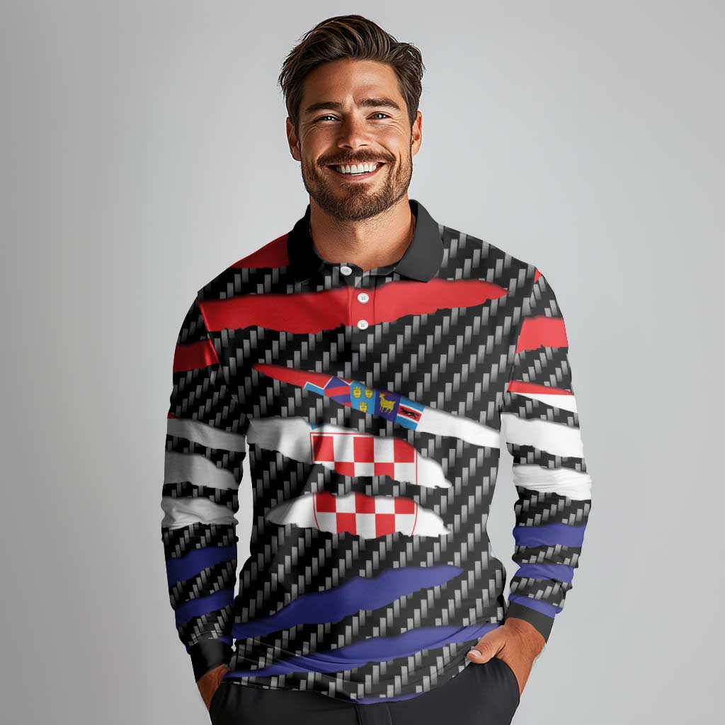 Croatia Beast Long Sleeve Polo Shirt Ripped Flag Graphic - Wonder Print Shop