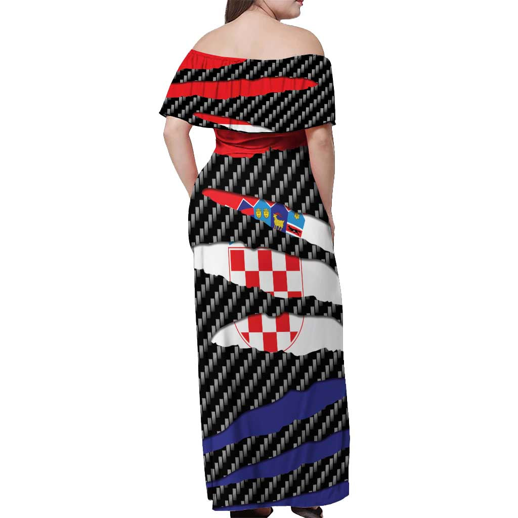 Croatia Beast Off Shoulder Maxi Dress Ripped Flag Graphic - Wonder Print Shop