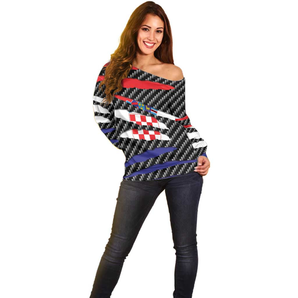 Croatia Beast Off Shoulder Sweater Ripped Flag Graphic - Wonder Print Shop