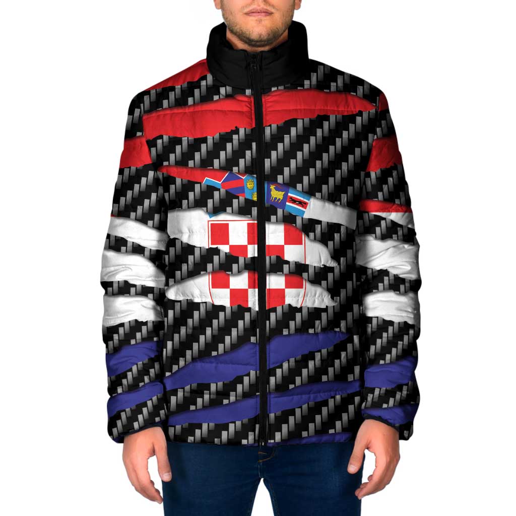 Croatia Beast Padded Jacket Ripped Flag Graphic - Wonder Print Shop