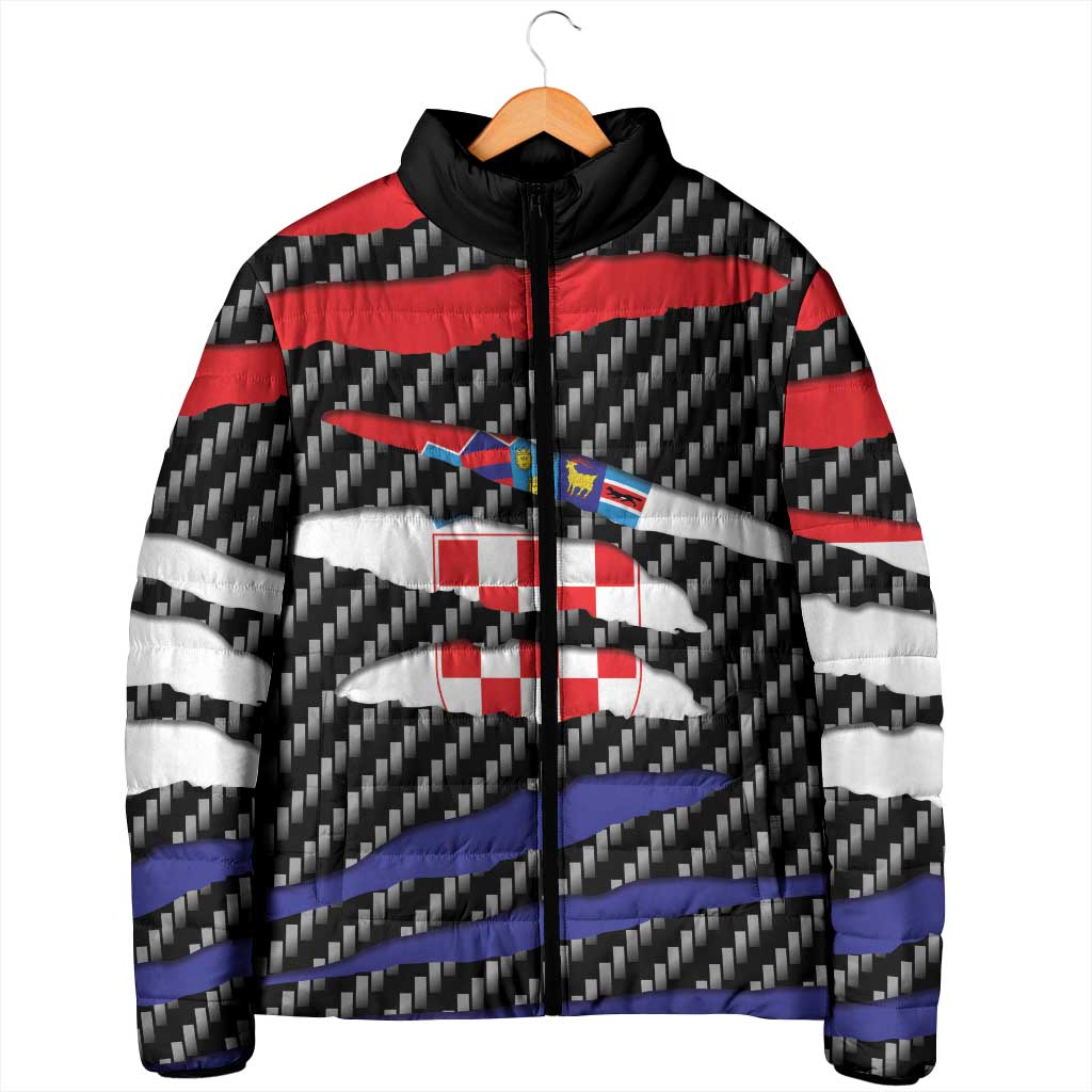 Croatia Beast Padded Jacket Ripped Flag Graphic - Wonder Print Shop