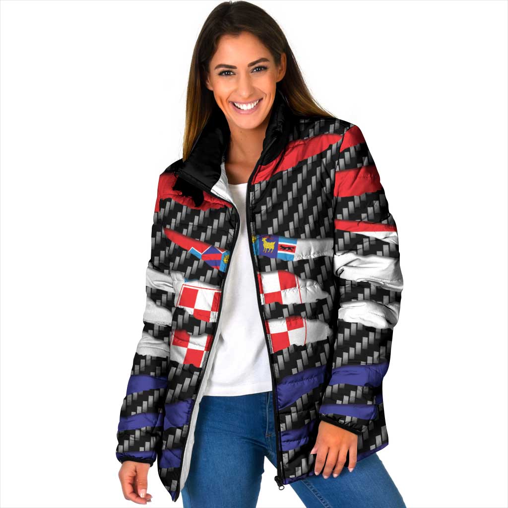 Croatia Beast Padded Jacket Ripped Flag Graphic - Wonder Print Shop