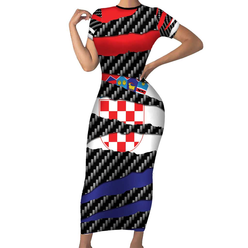Croatia Beast Short Sleeve Bodycon Dress Ripped Flag Graphic - Wonder Print Shop