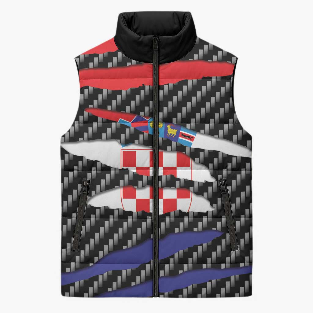 Croatia Beast Sleeveless Puffer Jacket Ripped Flag Graphic - Wonder Print Shop