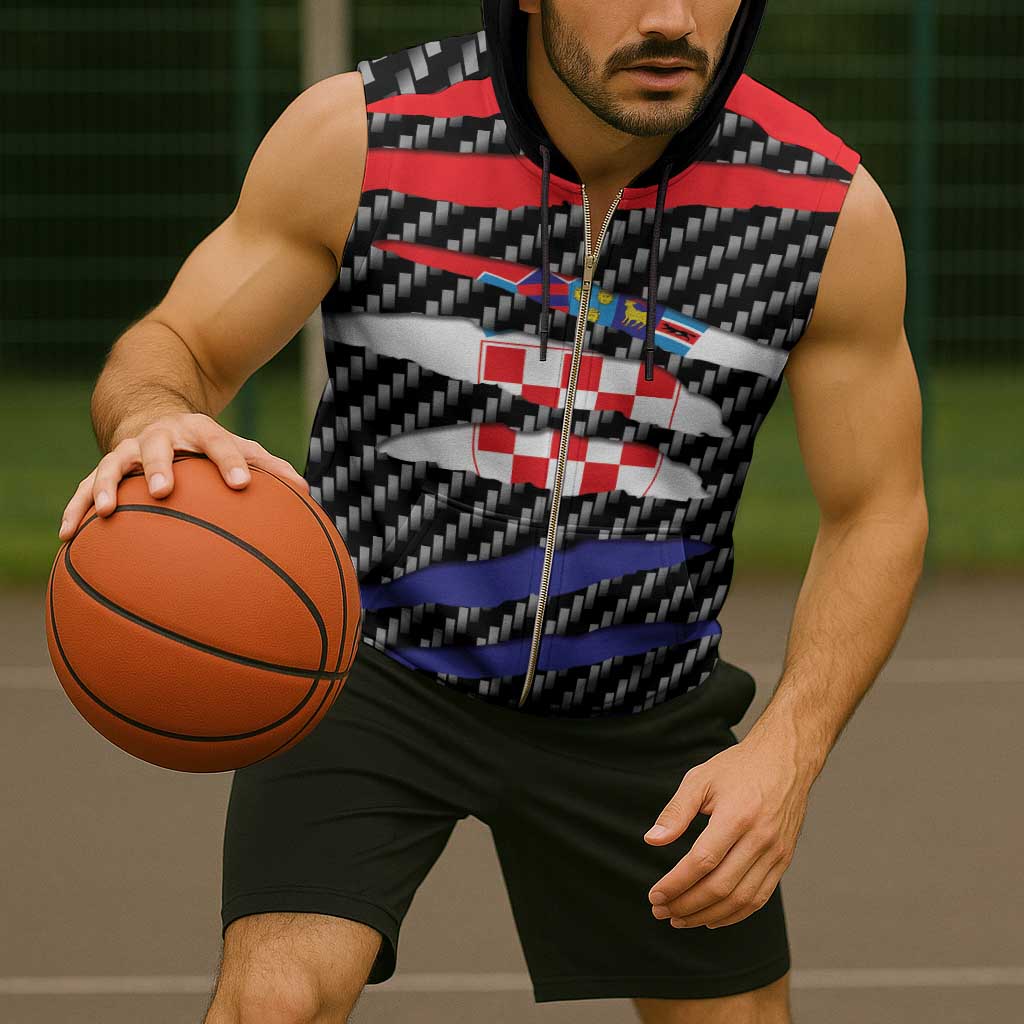 Croatia Beast Sleeveless Zip Hoodie Ripped Flag Graphic - Wonder Print Shop