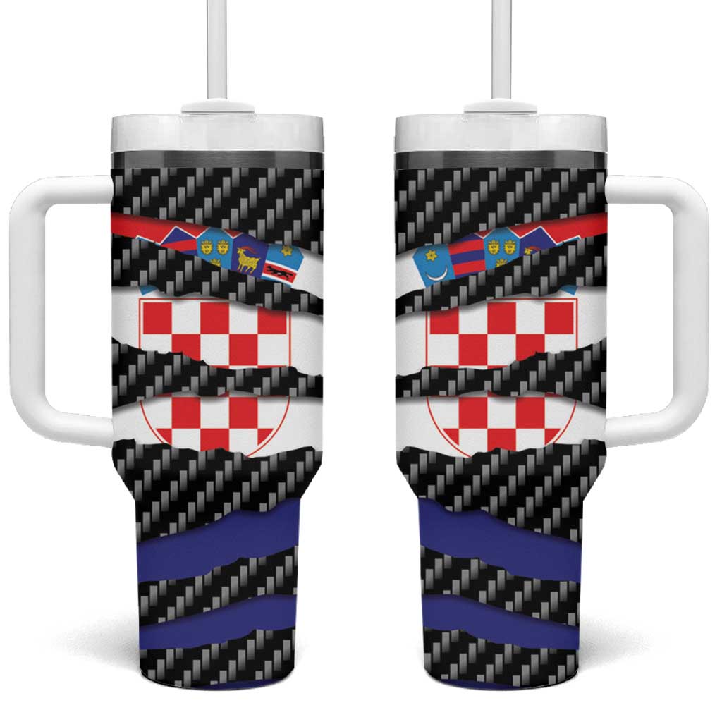 Croatia Beast Tumbler With Handle Ripped Flag Graphic - Wonder Print Shop