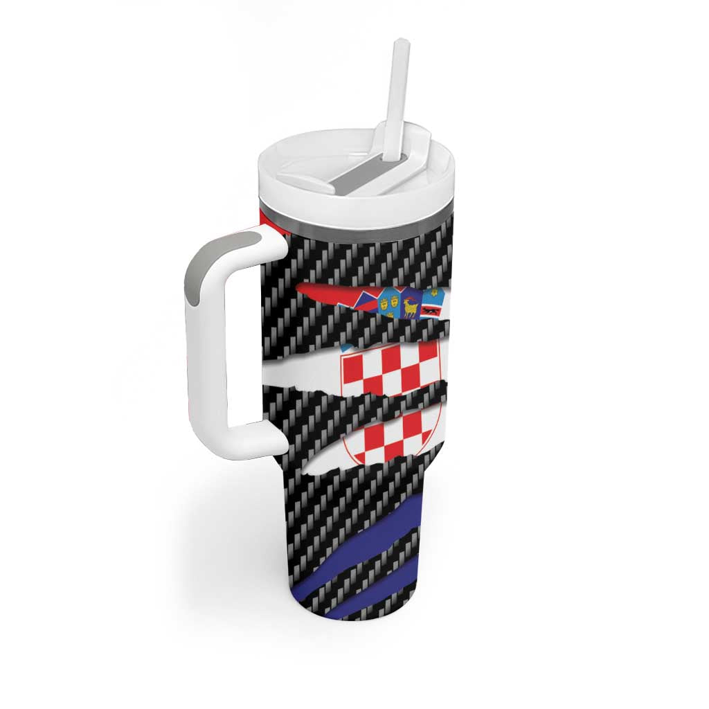 Croatia Beast Tumbler With Handle Ripped Flag Graphic - Wonder Print Shop