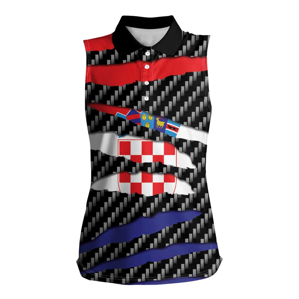 Croatia Beast Women Sleeveless Polo Shirt Ripped Flag Graphic - Wonder Print Shop