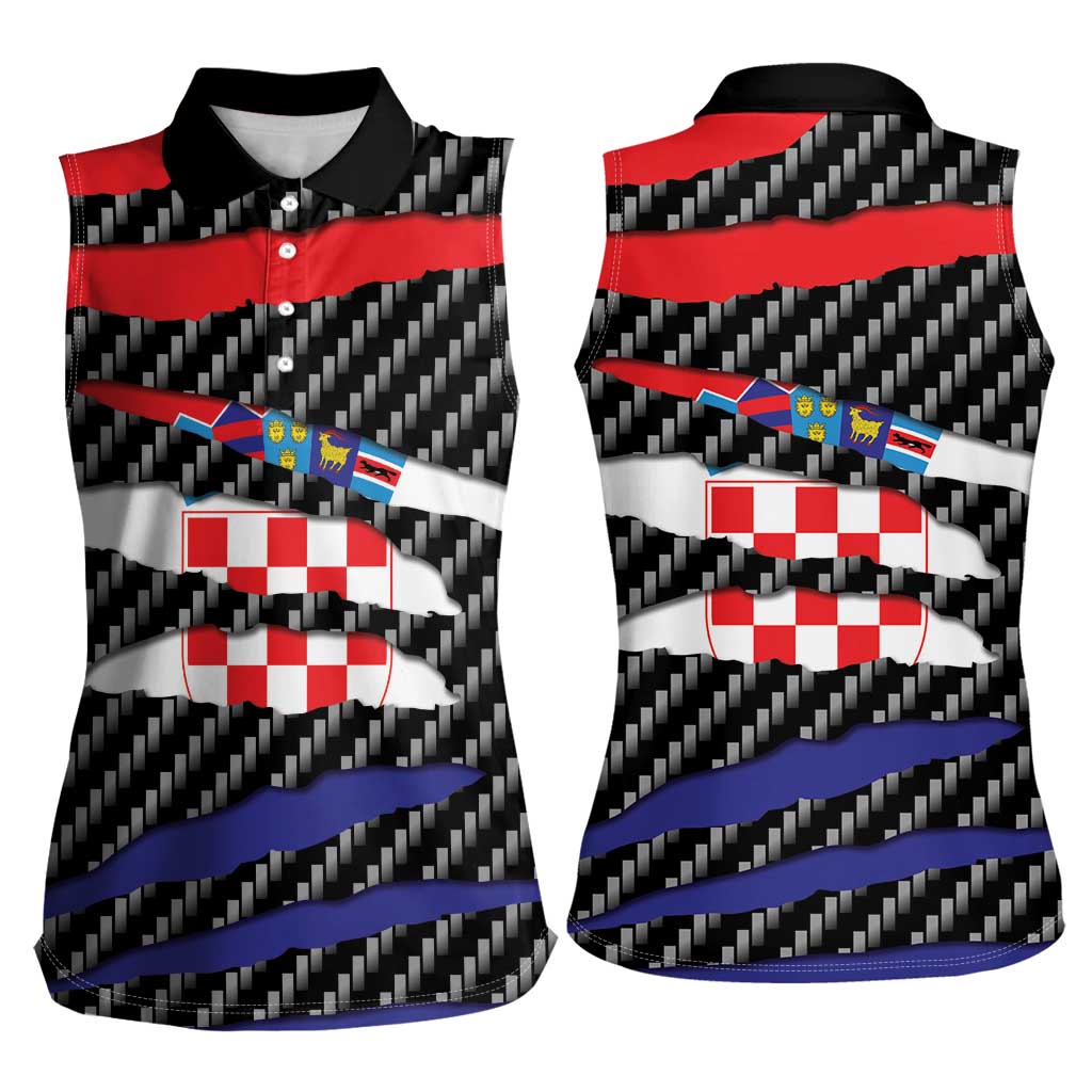 Croatia Beast Women Sleeveless Polo Shirt Ripped Flag Graphic - Wonder Print Shop