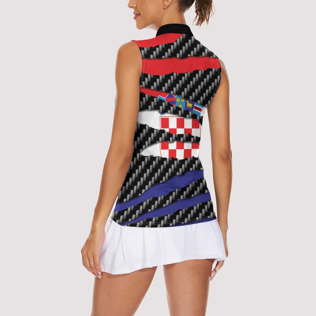 Croatia Beast Women Sleeveless Polo Shirt Ripped Flag Graphic - Wonder Print Shop