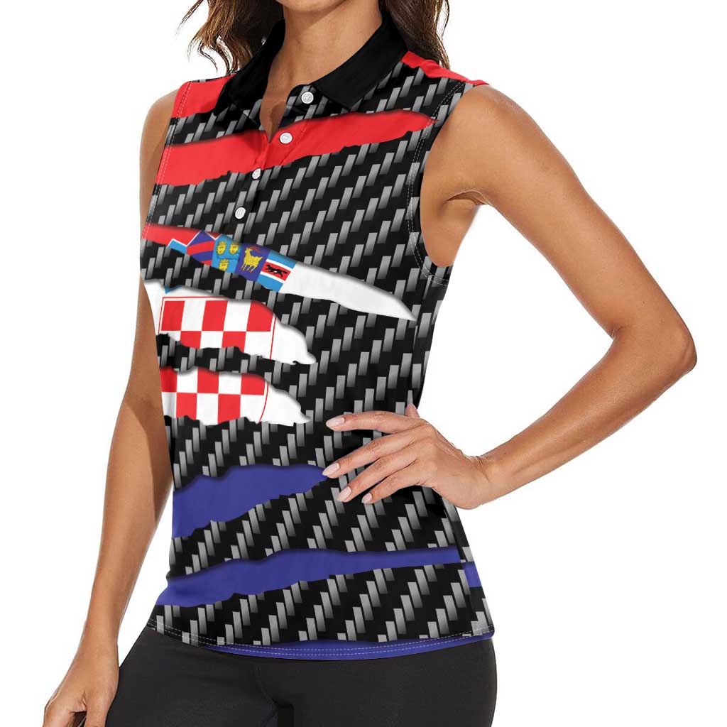 Croatia Beast Women Sleeveless Polo Shirt Ripped Flag Graphic - Wonder Print Shop