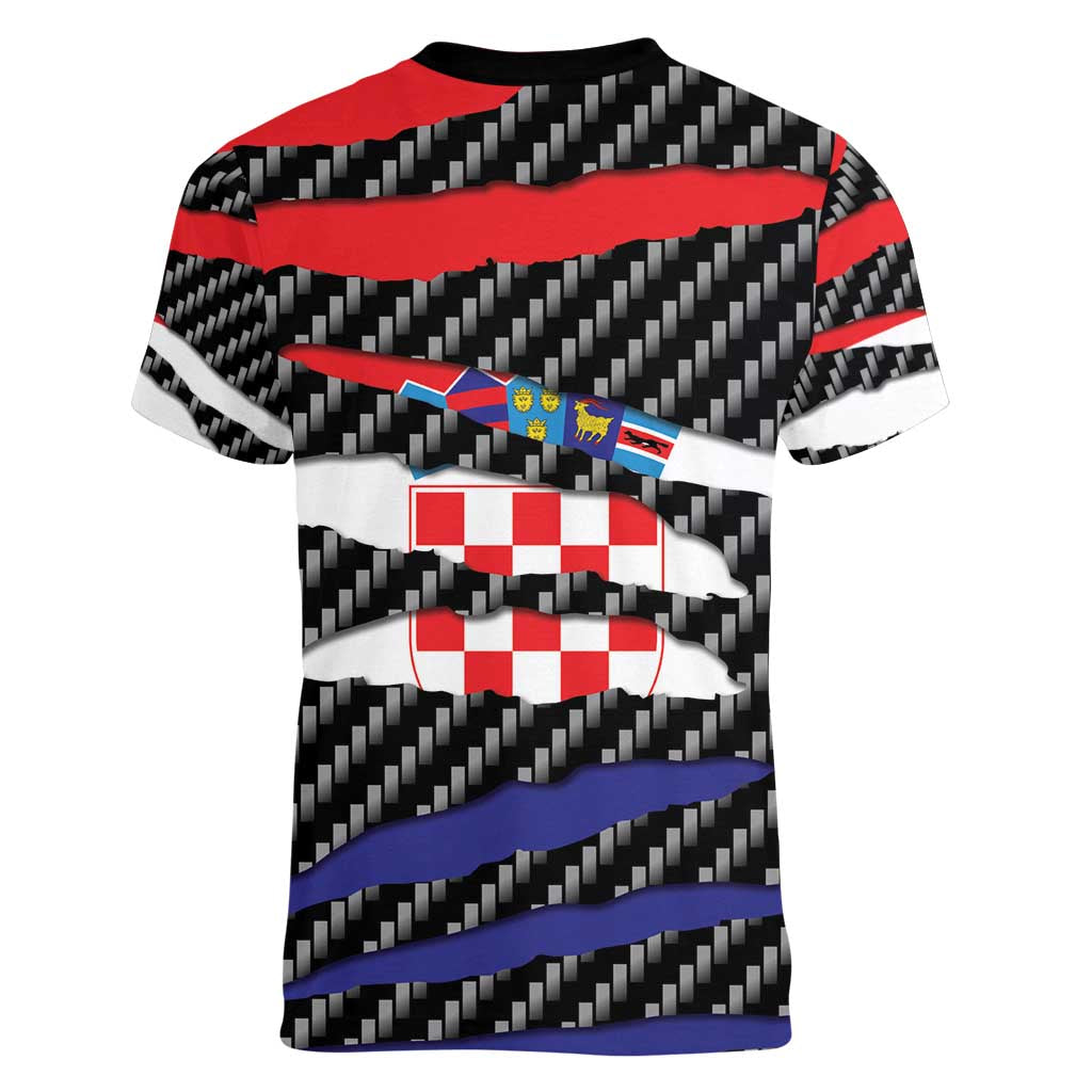 Croatia Beast Women V-Neck T-Shirt Ripped Flag Graphic - Wonder Print Shop