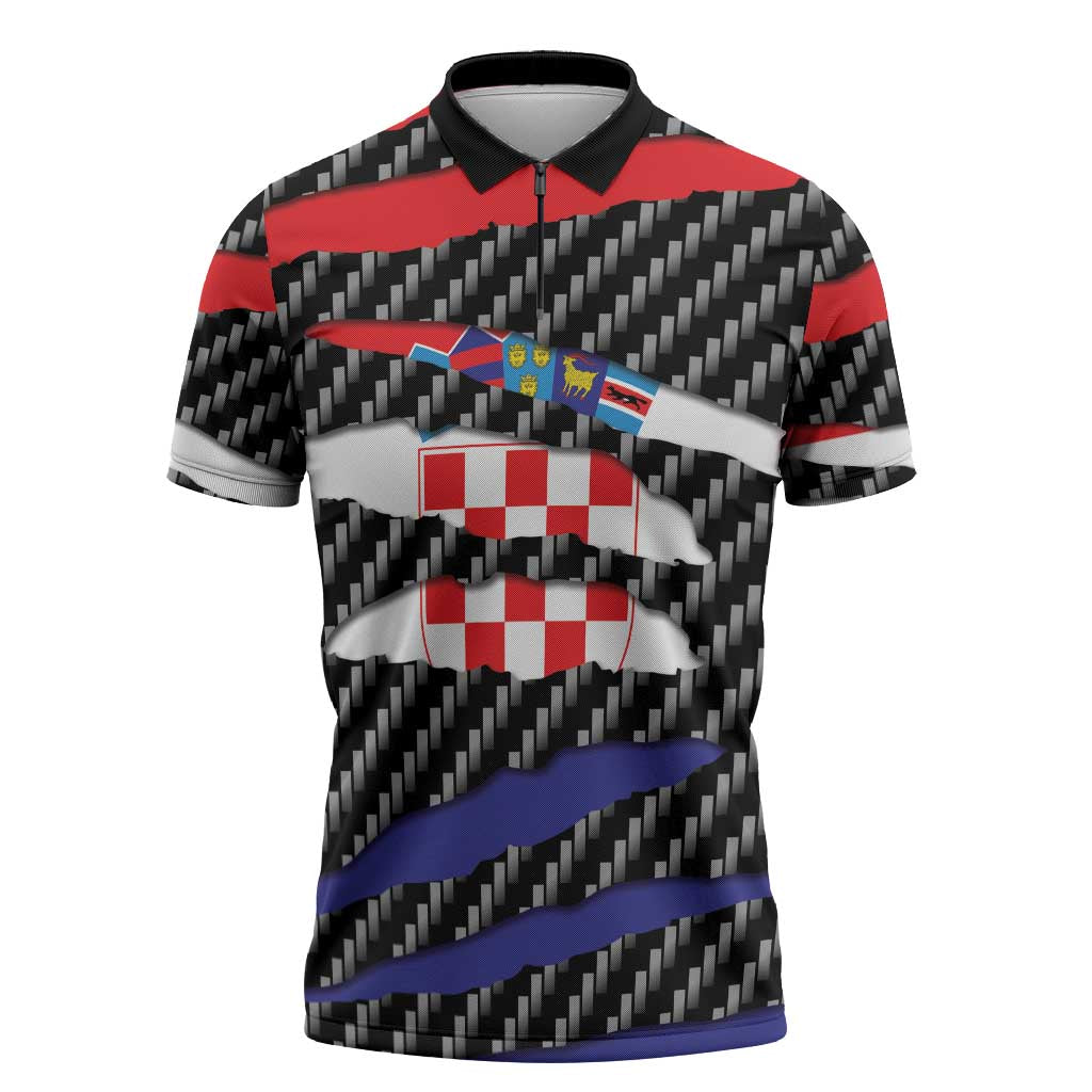 Croatia Beast Zipper Polo Shirt Ripped Flag Graphic - Wonder Print Shop