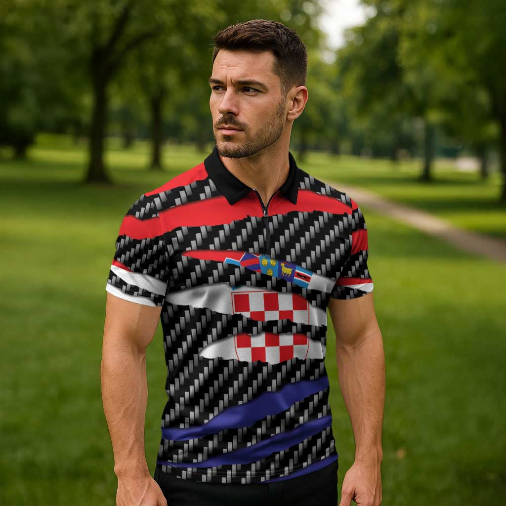 Croatia Beast Zipper Polo Shirt Ripped Flag Graphic - Wonder Print Shop