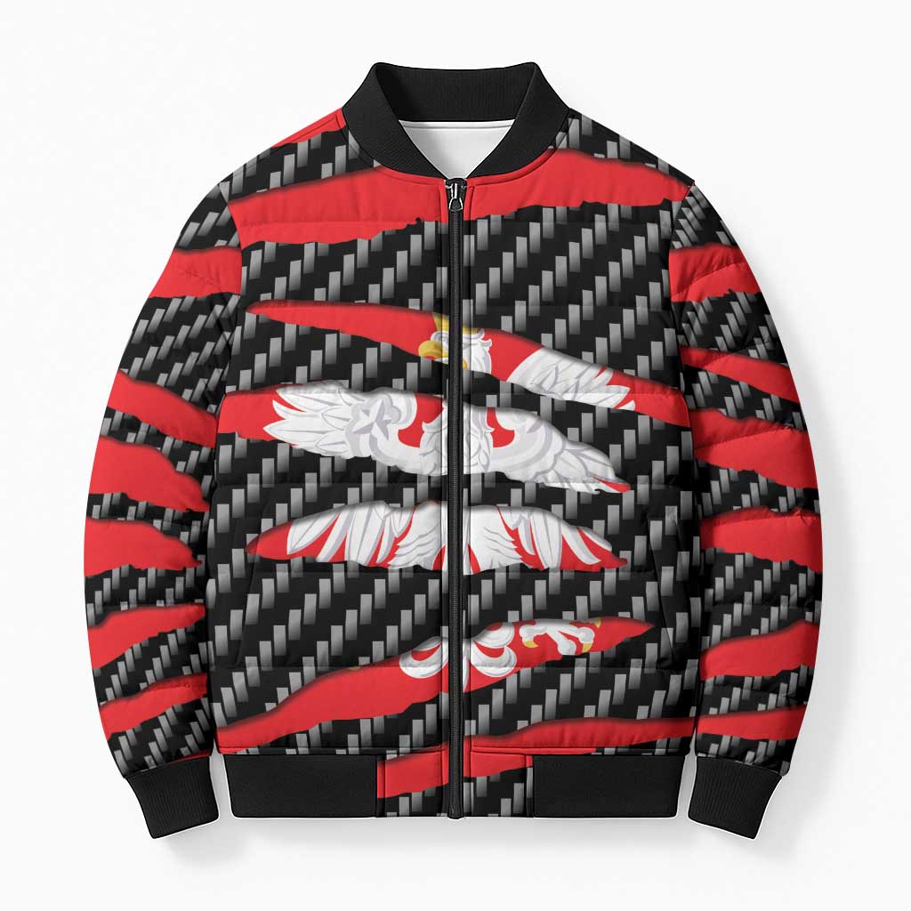 Poland Beast Bomber Puffer Jacket Ripped Flag Graphic - Wonder Print Shop