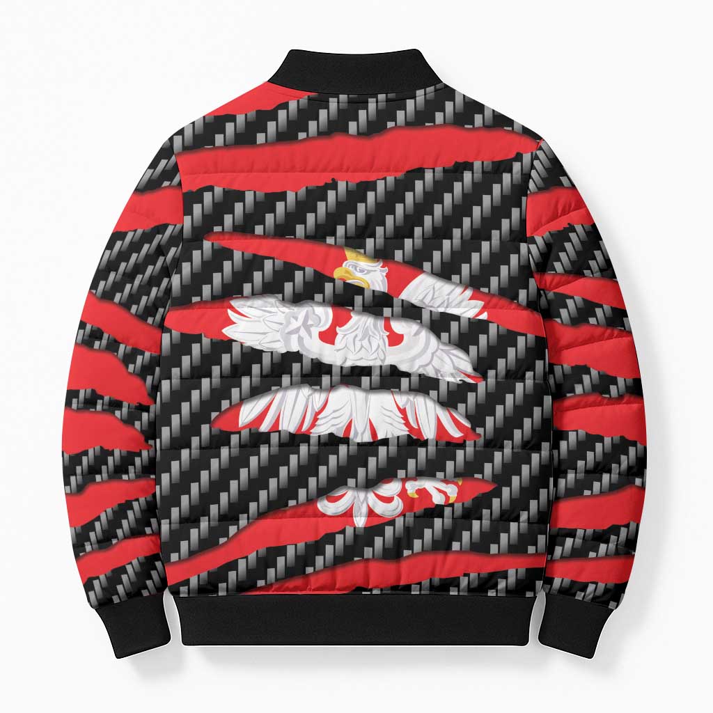 Poland Beast Bomber Puffer Jacket Ripped Flag Graphic - Wonder Print Shop