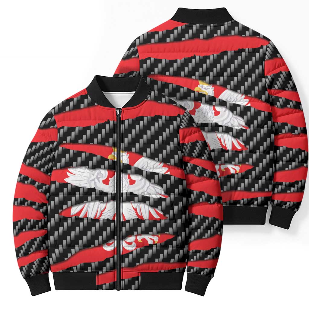 Poland Beast Bomber Puffer Jacket Ripped Flag Graphic - Wonder Print Shop
