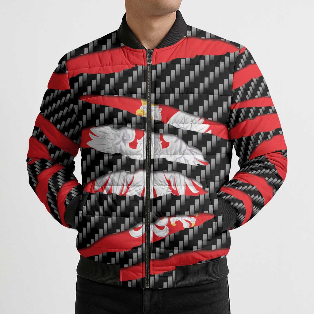 Poland Beast Bomber Puffer Jacket Ripped Flag Graphic - Wonder Print Shop