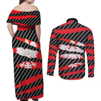 Poland Beast Couples Matching Off Shoulder Maxi Dress and Long Sleeve Button Shirt Ripped Flag Graphic - Wonder Print Shop