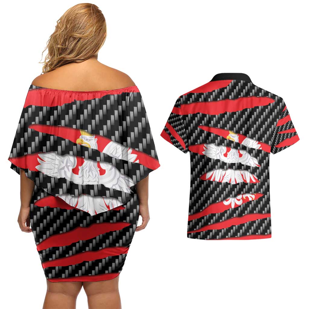 Poland Beast Couples Matching Off Shoulder Short Dress and Hawaiian Shirt Ripped Flag Graphic - Wonder Print Shop