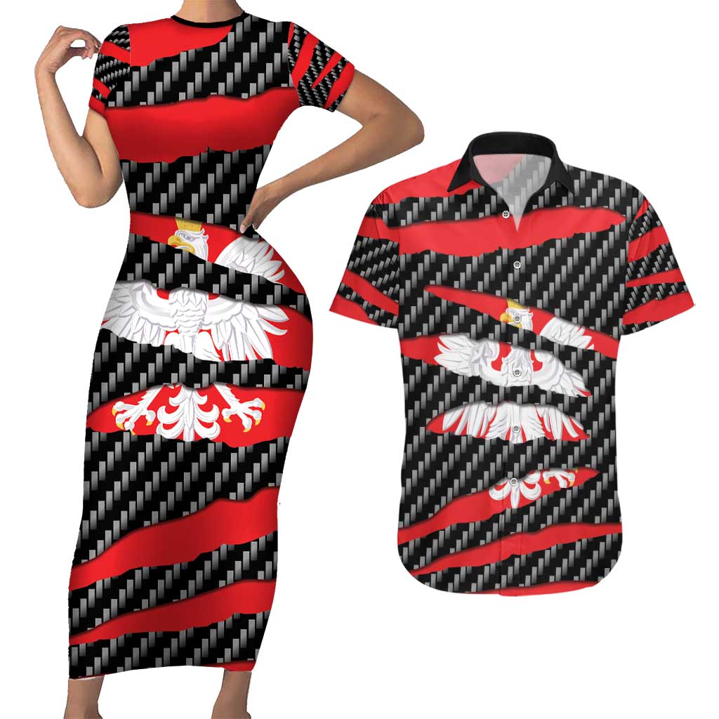 Poland Beast Couples Matching Short Sleeve Bodycon Dress and Hawaiian Shirt Ripped Flag Graphic - Wonder Print Shop