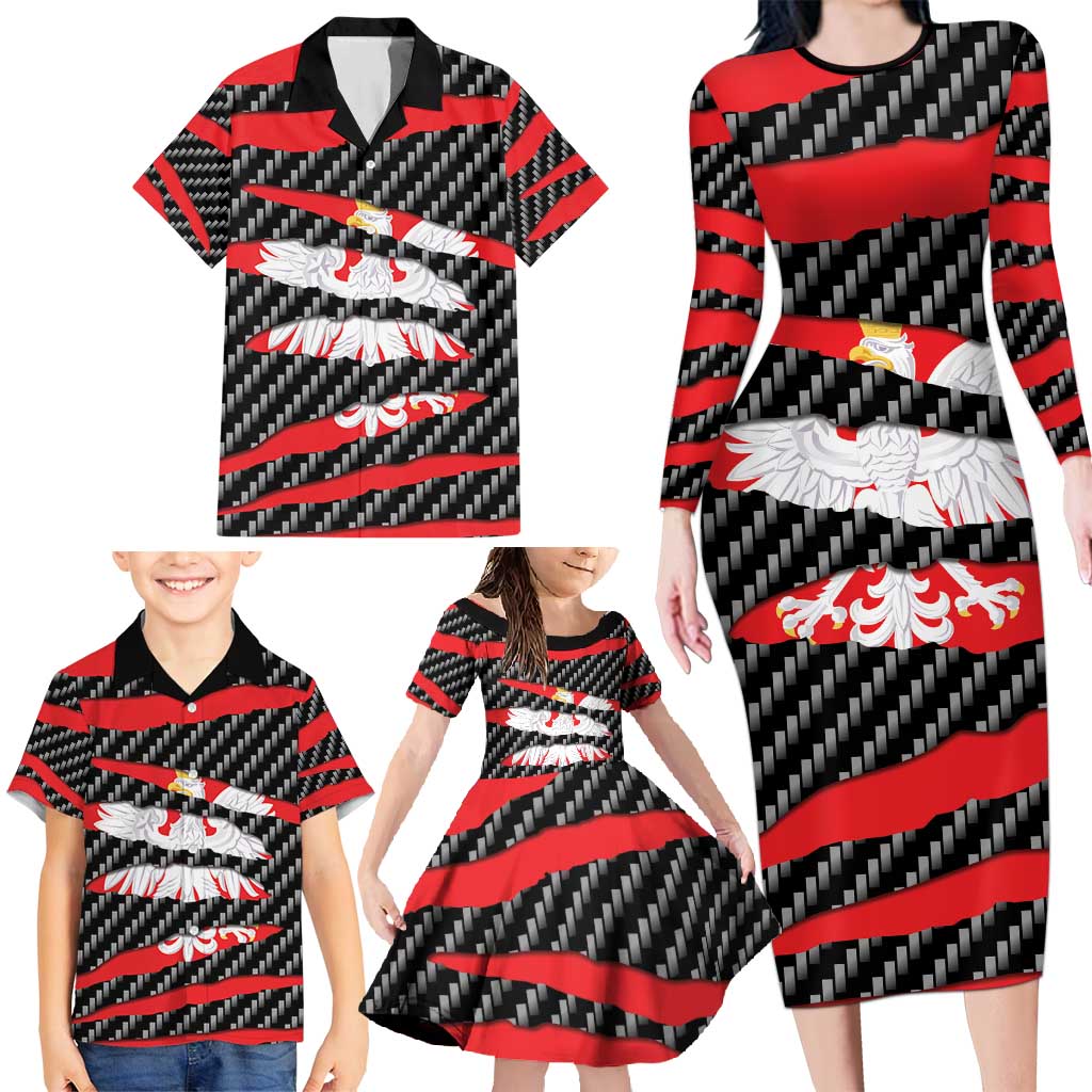 Poland Beast Family Matching Long Sleeve Bodycon Dress and Hawaiian Shirt Ripped Flag Graphic - Wonder Print Shop