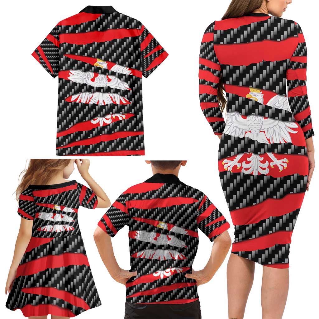 Poland Beast Family Matching Long Sleeve Bodycon Dress and Hawaiian Shirt Ripped Flag Graphic - Wonder Print Shop