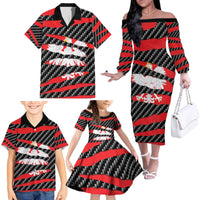 Poland Beast Family Matching Off The Shoulder Long Sleeve Dress and Hawaiian Shirt Ripped Flag Graphic - Wonder Print Shop