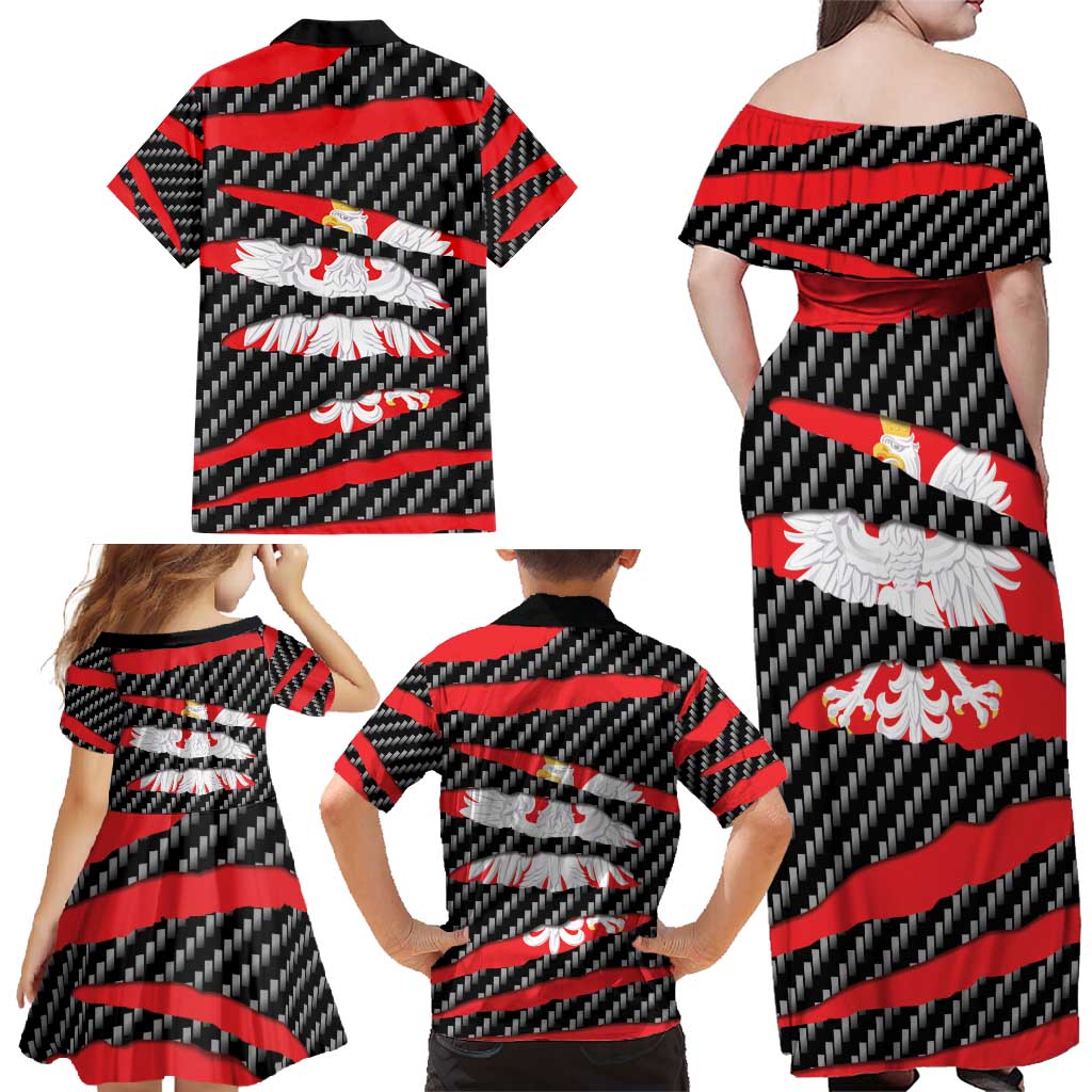 Poland Beast Family Matching Off Shoulder Maxi Dress and Hawaiian Shirt Ripped Flag Graphic - Wonder Print Shop