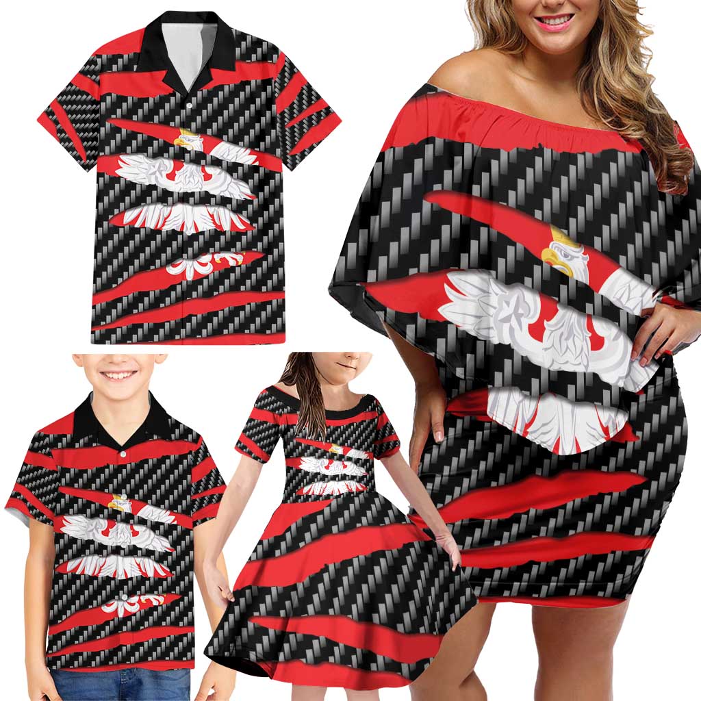 Poland Beast Family Matching Off Shoulder Short Dress and Hawaiian Shirt Ripped Flag Graphic - Wonder Print Shop
