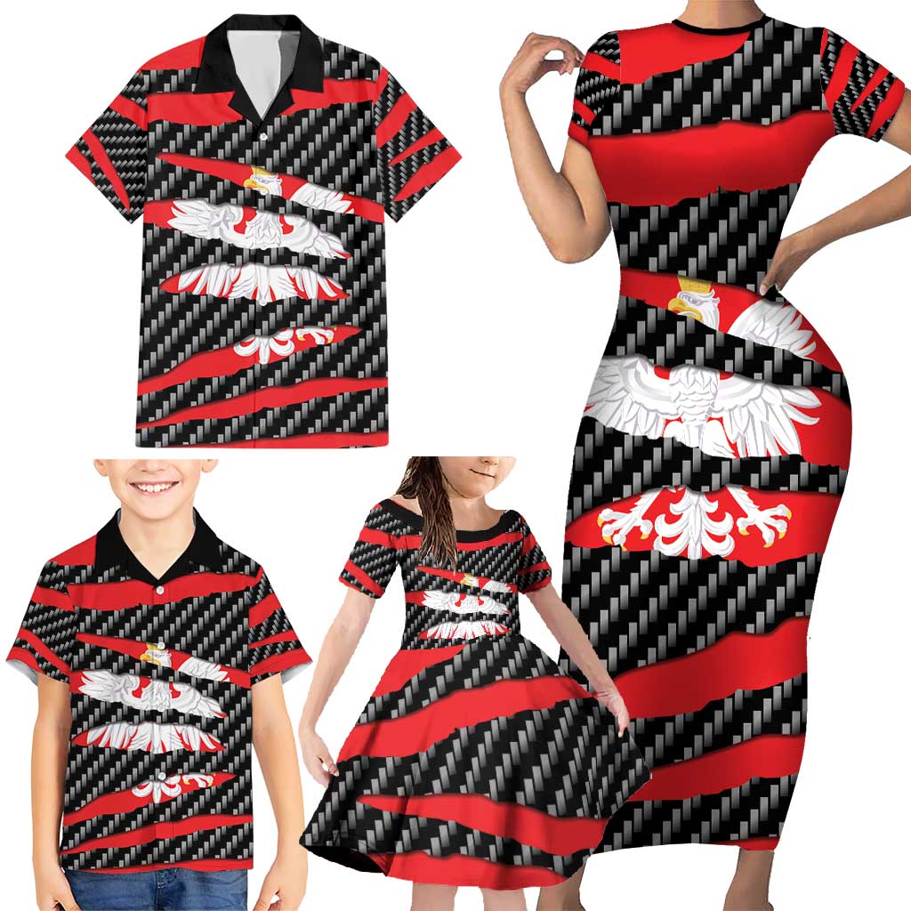 Poland Beast Family Matching Short Sleeve Bodycon Dress and Hawaiian Shirt Ripped Flag Graphic - Wonder Print Shop
