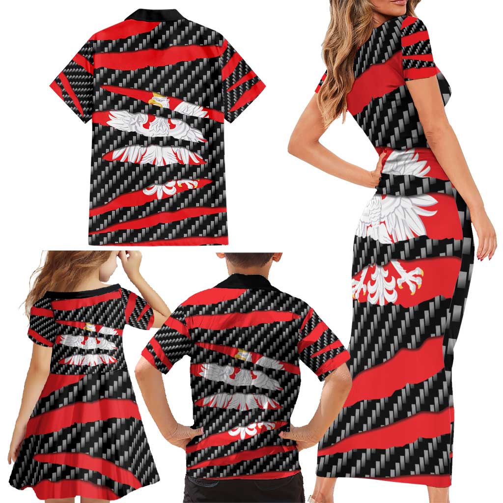 Poland Beast Family Matching Short Sleeve Bodycon Dress and Hawaiian Shirt Ripped Flag Graphic - Wonder Print Shop